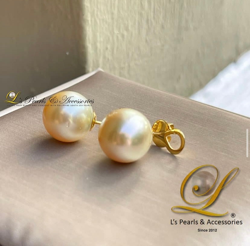13mm Champagne South Sea Pearl Stud Earrings – L's Pearls