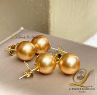 12mm Golden SouthSea Pearls Stud Earrings