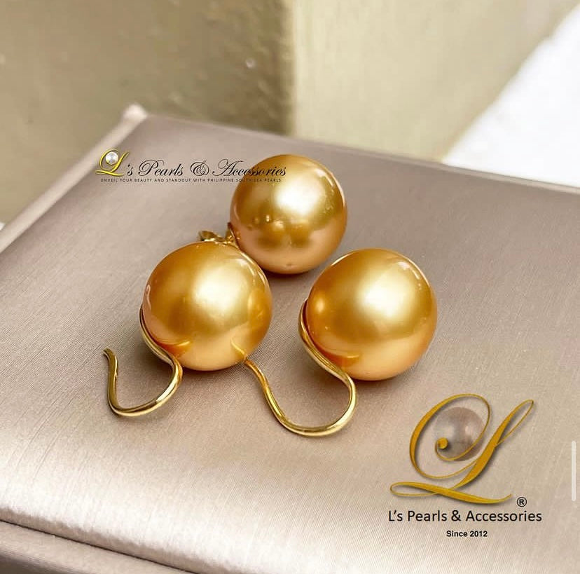 13mm Golden SouthSea Pearls Spoon Earrings and Pendant – L's Pearls