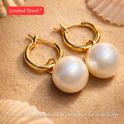 South Sea Pearl Loop Earrings | 12mm White Pearl Hoop Earrings | Micro-Plated