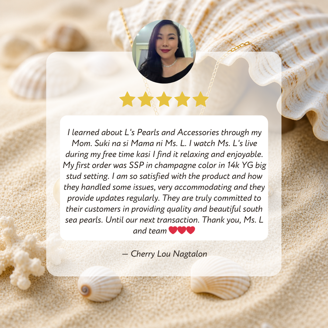 5 star review and recommendation of L's Pearls from Facebook costumers