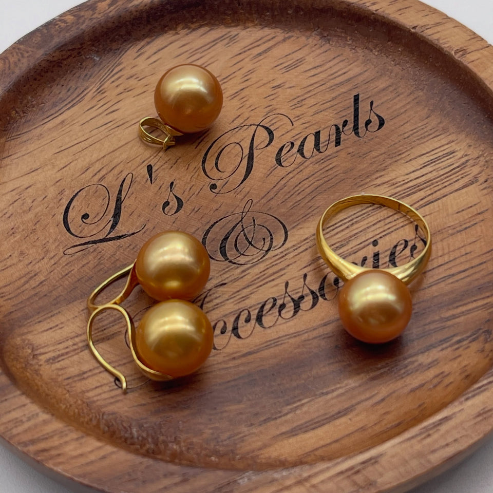 golden south sea pearl set earrings ring pendant