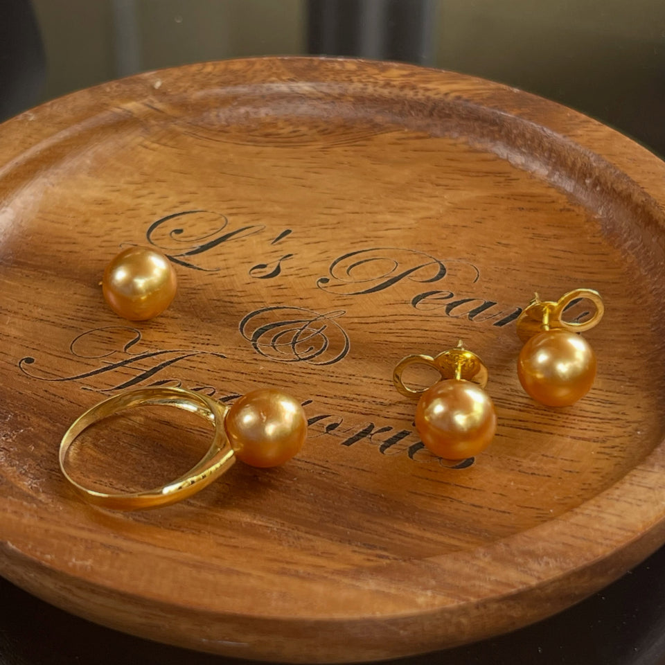 golden south sea pearl set earrings ring pendant