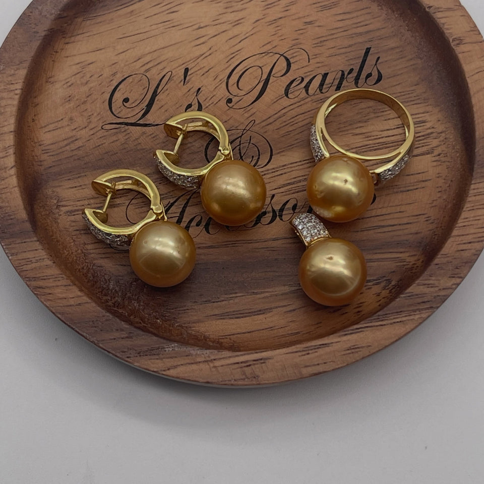golden south sea pearl set earrings ring pendant