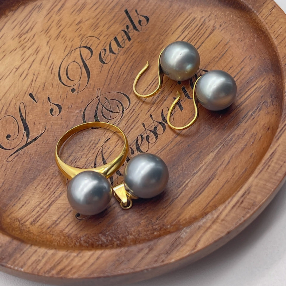 gray south sea pearl set earrings ring pendant