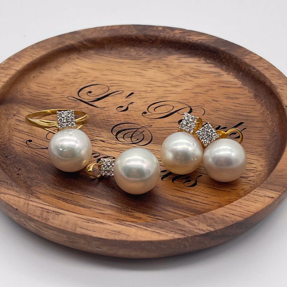 white south sea pearl set earrings ring pendant